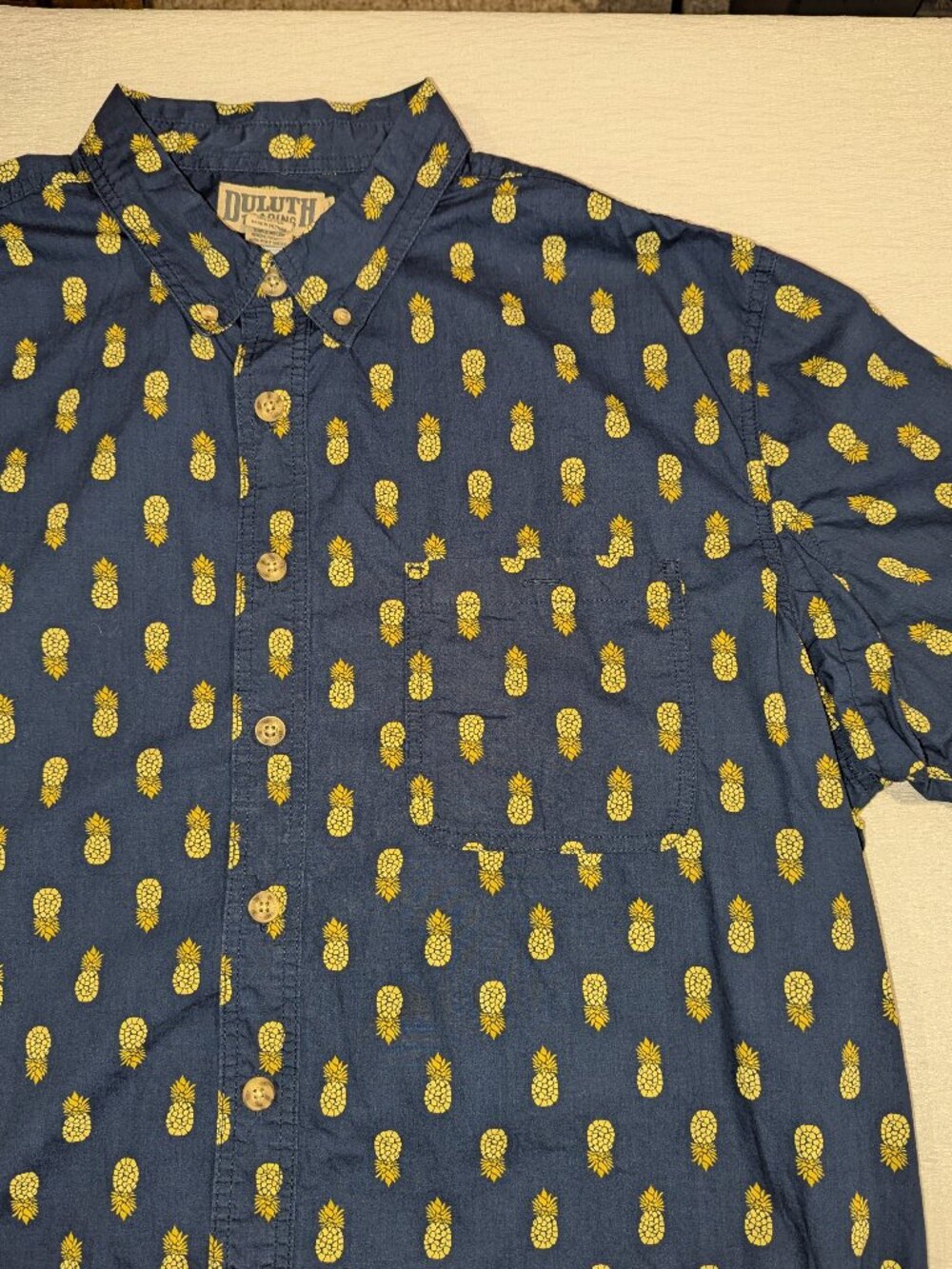 Duluth Trading Company Pineapple Print Hawaiian Shirt